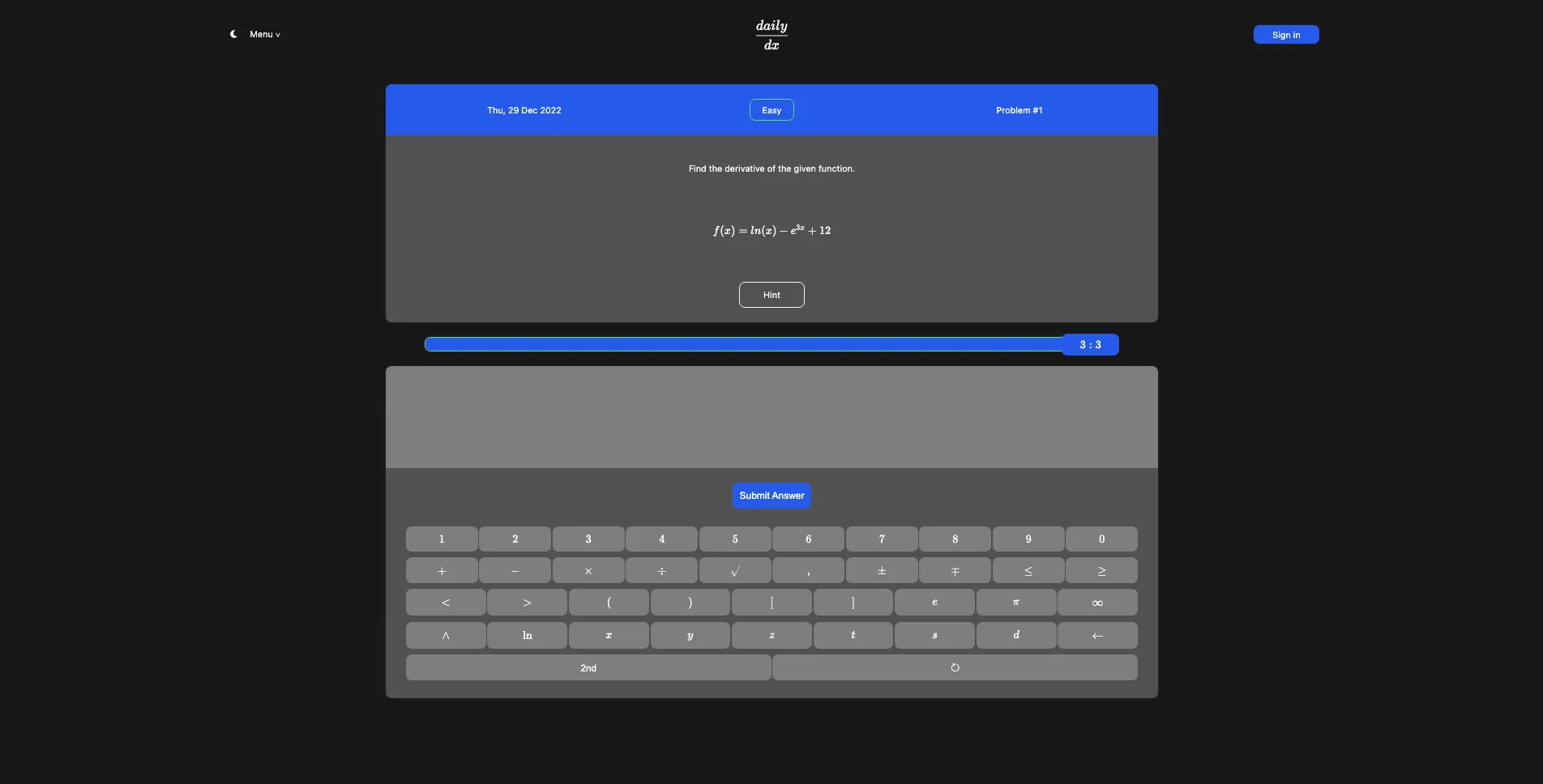 the daily derivative landing page dark mode
