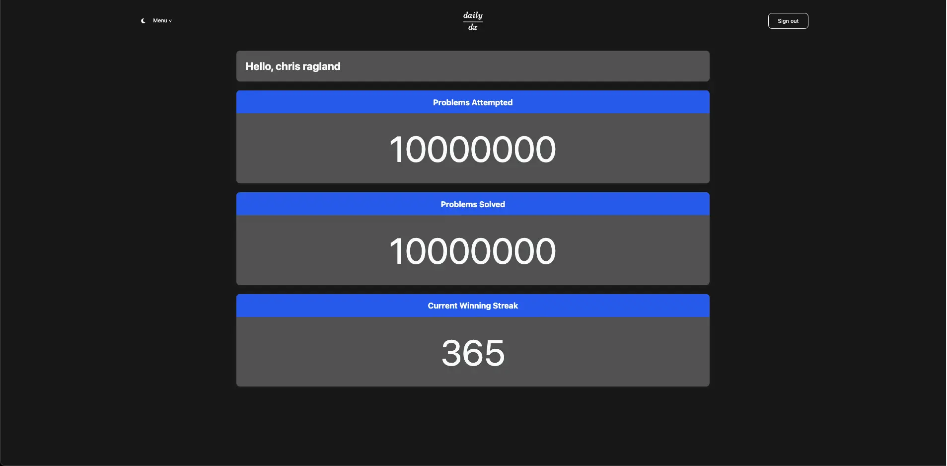 user logged in stats page