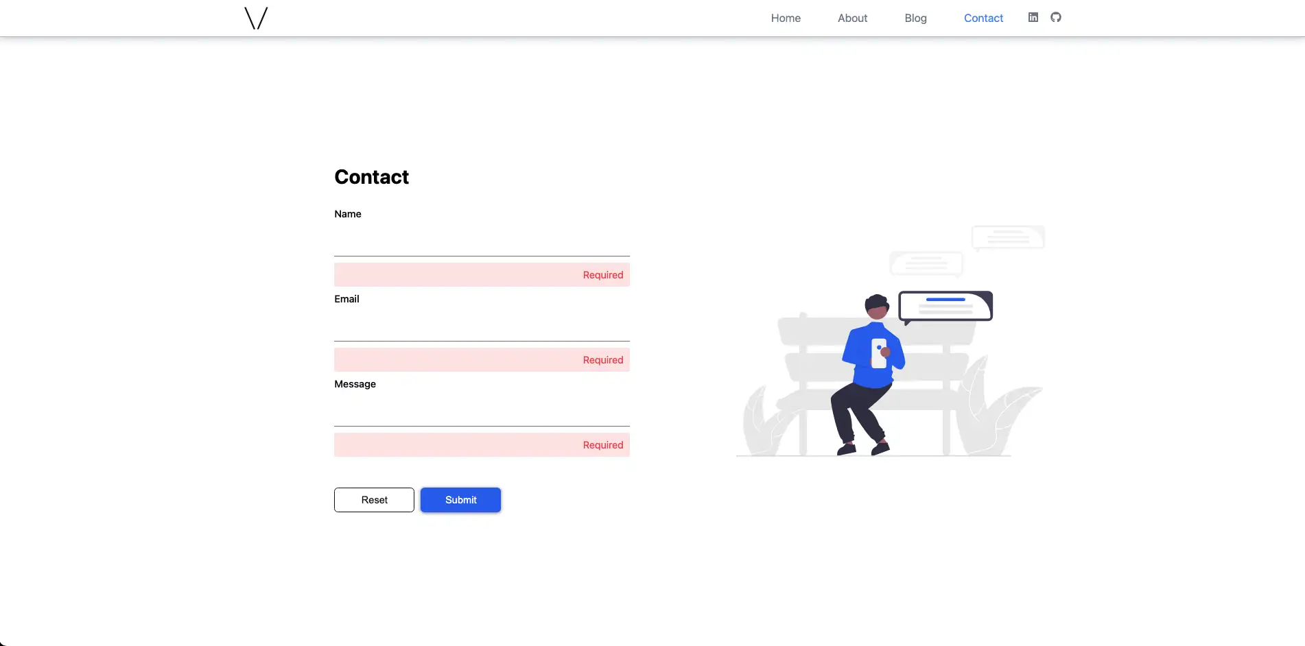 Vidal developers contact page, error handling
